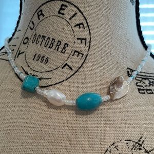 🌊 Sea Love Necklace - Turquoise Stone, freshwater Pearl, and mother of Pearl